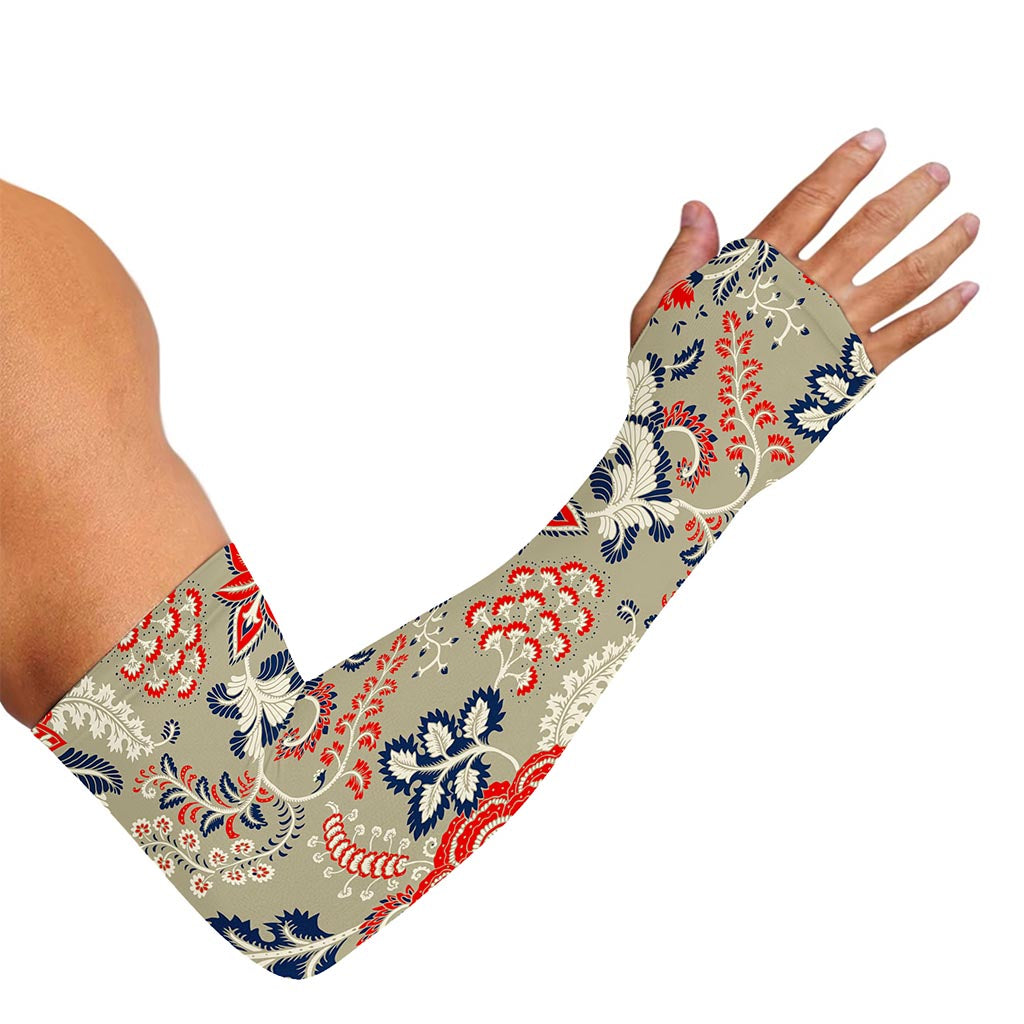 Beige Bohemian Floral Pattern Print Sun Protection Arm Sleeves