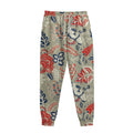 Beige Bohemian Floral Pattern Print Sweatpants