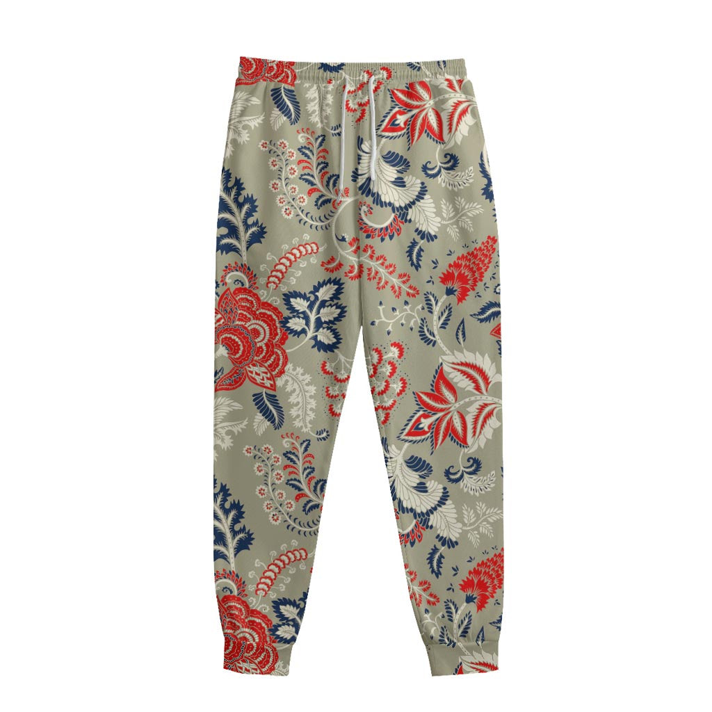 Beige Bohemian Floral Pattern Print Sweatpants