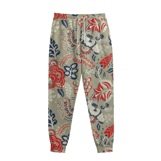 Beige Bohemian Floral Pattern Print Sweatpants
