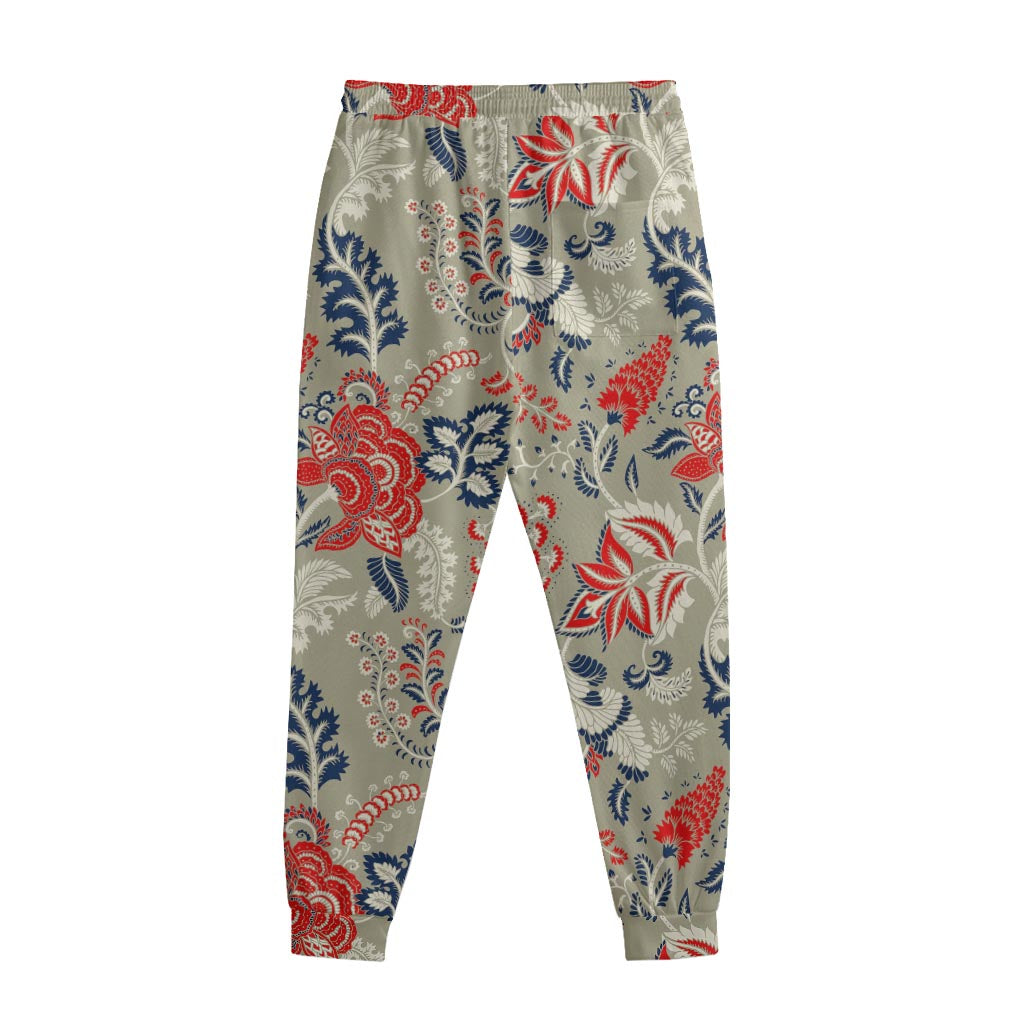 Beige Bohemian Floral Pattern Print Sweatpants