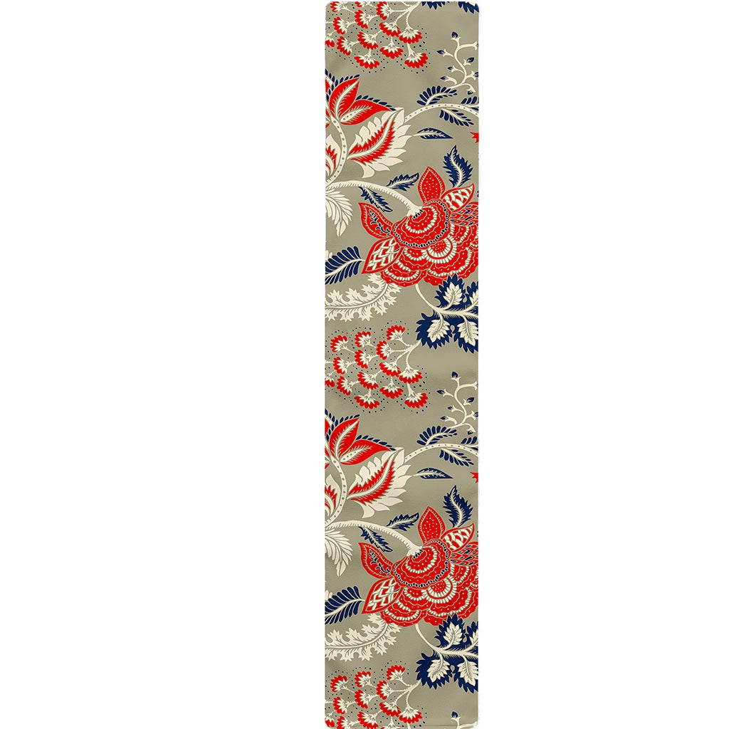 Beige Bohemian Floral Pattern Print Table Runner