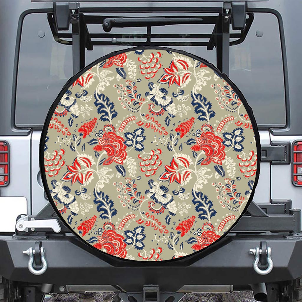 Beige Bohemian Floral Pattern Print Tire Cover