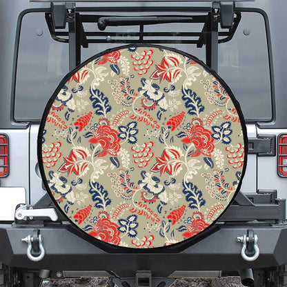 Beige Bohemian Floral Pattern Print Tire Cover
