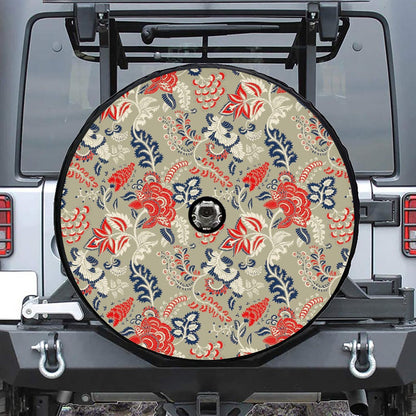 Beige Bohemian Floral Pattern Print Tire Cover With Camera Hole