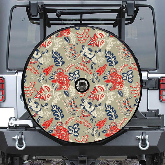 Beige Bohemian Floral Pattern Print Tire Cover With Camera Hole