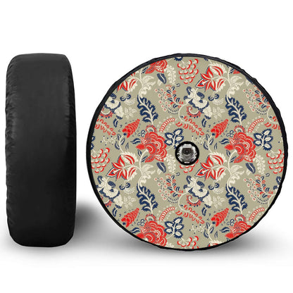 Beige Bohemian Floral Pattern Print Tire Cover With Camera Hole