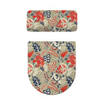 Beige Bohemian Floral Pattern Print Toilet Lid And Tank Cover Set