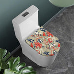 Beige Bohemian Floral Pattern Print Toilet Lid Cover