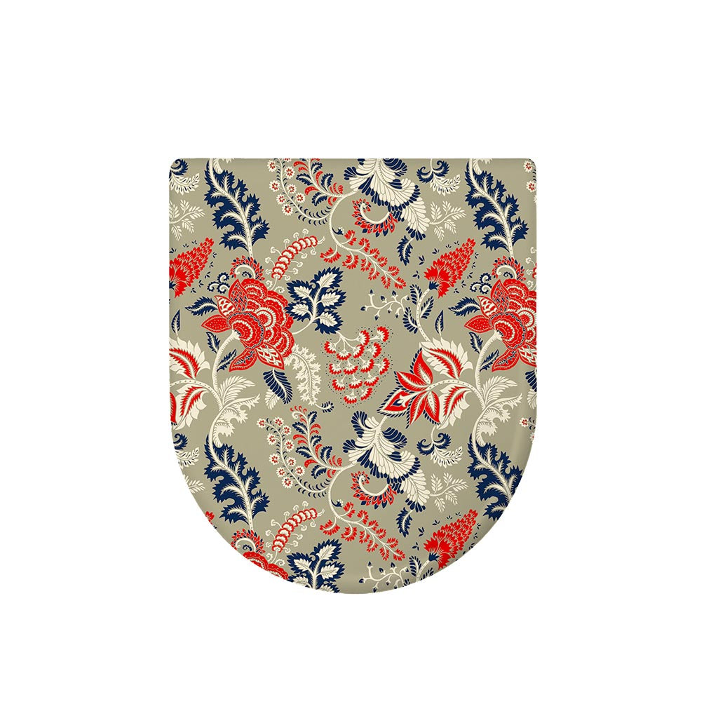 Beige Bohemian Floral Pattern Print Toilet Lid Cover