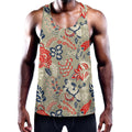 Beige Bohemian Floral Pattern Print Men's Workout Tank Top