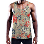 Beige Bohemian Floral Pattern Print Training Tank Top