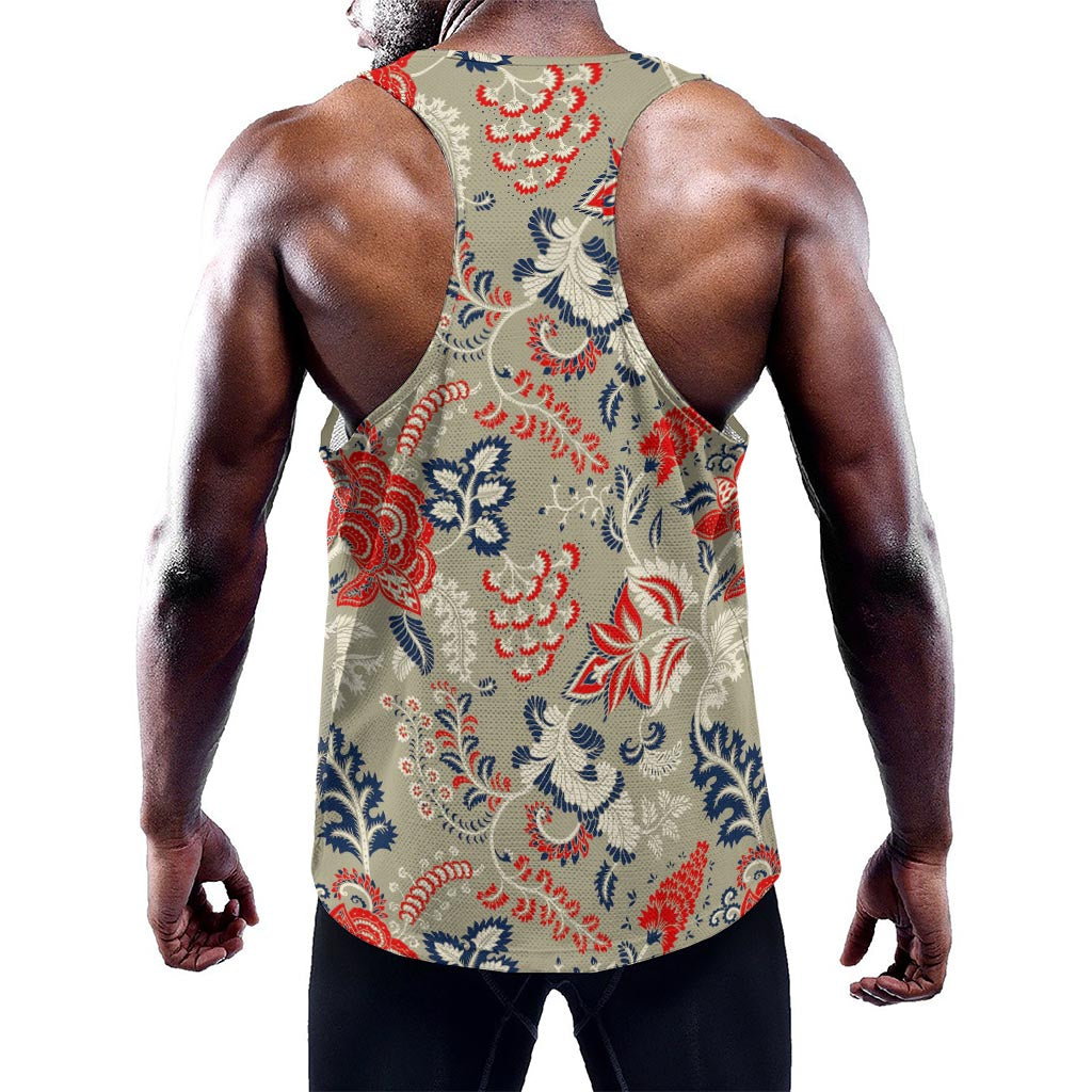 Beige Bohemian Floral Pattern Print Training Tank Top