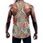 Beige Bohemian Floral Pattern Print Training Tank Top