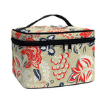 Beige Bohemian Floral Pattern Print Travel Makeup Bag
