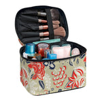 Beige Bohemian Floral Pattern Print Travel Makeup Bag