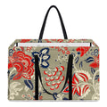 Beige Bohemian Floral Pattern Print Utility Tote Bag