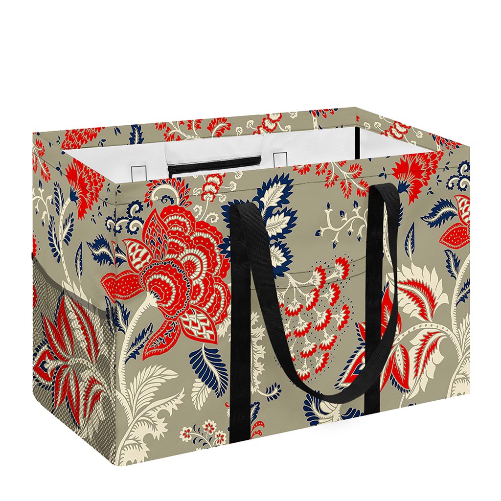 Beige Bohemian Floral Pattern Print Utility Tote Bag