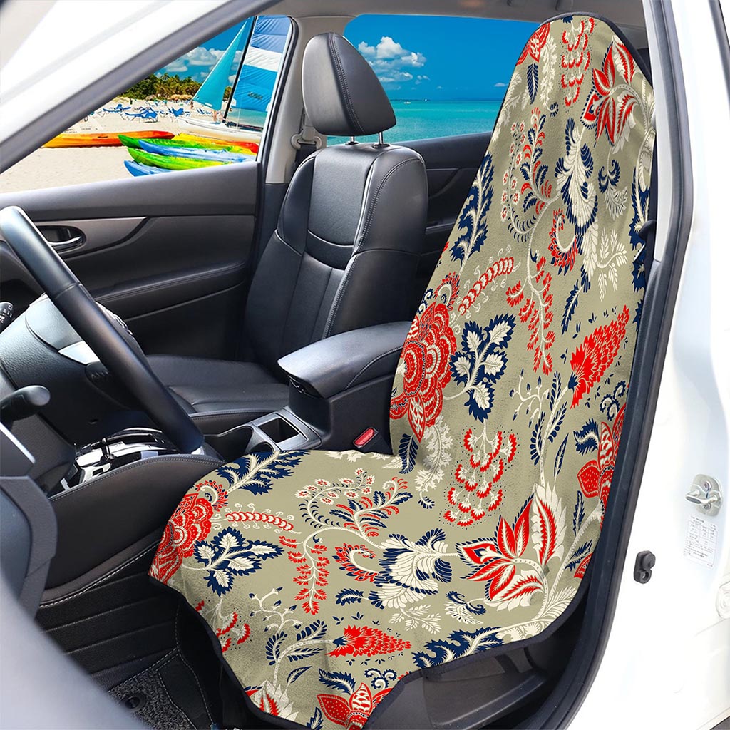 Beige Bohemian Floral Pattern Print Waterproof Car Seat Cover