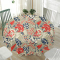 Beige Bohemian Floral Pattern Print Waterproof Round Tablecloth