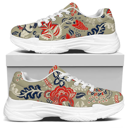 Beige Bohemian Floral Pattern Print White Chunky Shoes