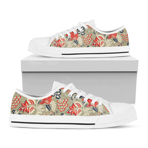 Beige Bohemian Floral Pattern Print White Low Top Sneakers