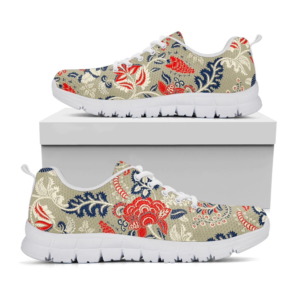 Beige Bohemian Floral Pattern Print White Running Shoes