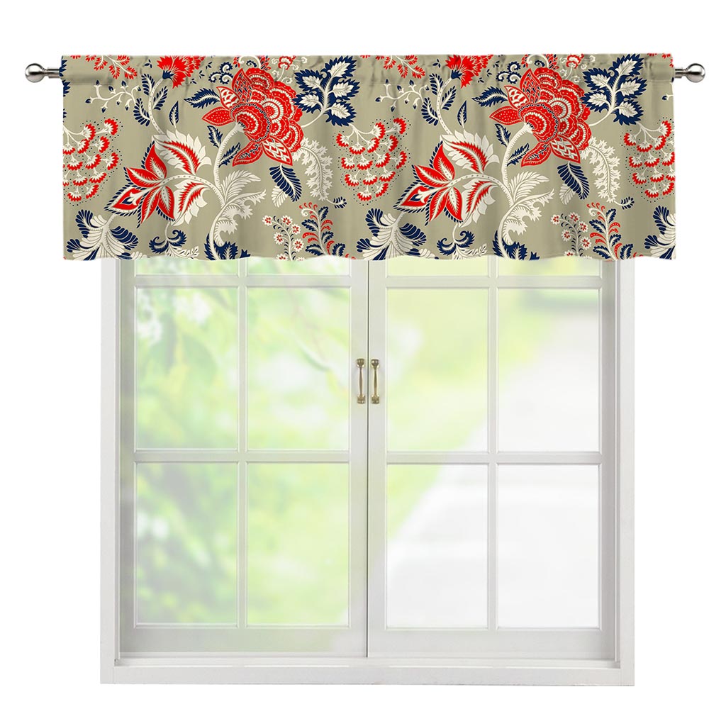 Beige Bohemian Floral Pattern Print Window Valance