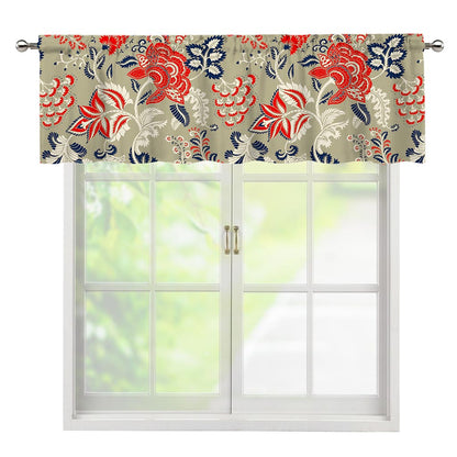 Beige Bohemian Floral Pattern Print Window Valance
