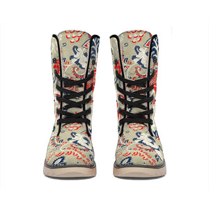 Beige Bohemian Floral Pattern Print Winter Boots