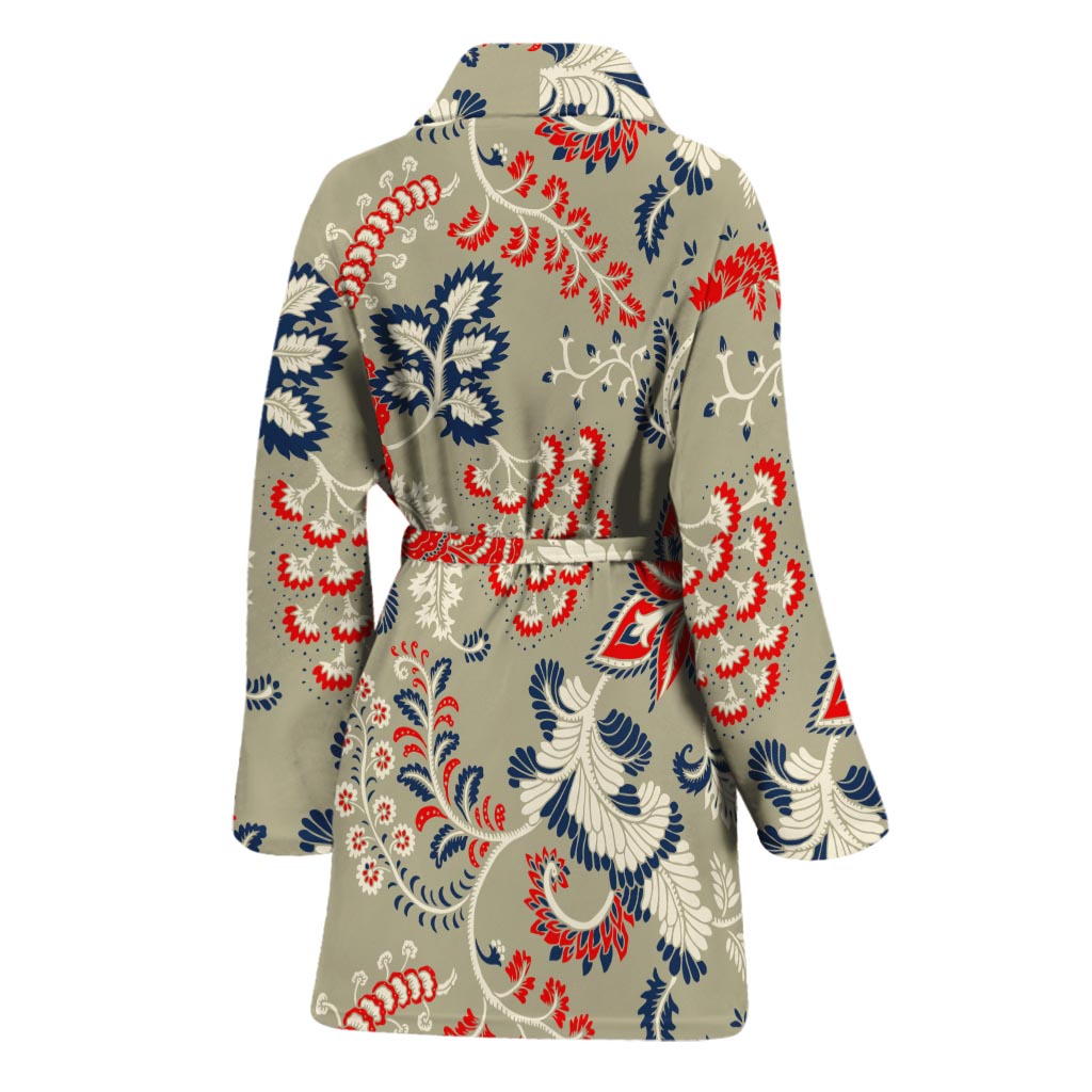 Beige Bohemian Floral Pattern Print Women's Bathrobe