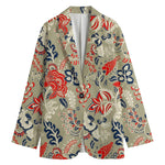 Beige Bohemian Floral Pattern Print Women's Blazer