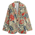 Beige Bohemian Floral Pattern Print Women's Cotton Blazer