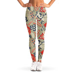 Beige Bohemian Floral Pattern Print Women's Leggings