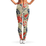 Beige Bohemian Floral Pattern Print Women's Leggings