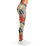 Beige Bohemian Floral Pattern Print Women's Leggings