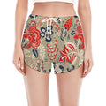 Beige Bohemian Floral Pattern Print Women's Split Running Shorts