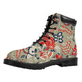 Beige Bohemian Floral Pattern Print Padded Collar Lace Up Boots