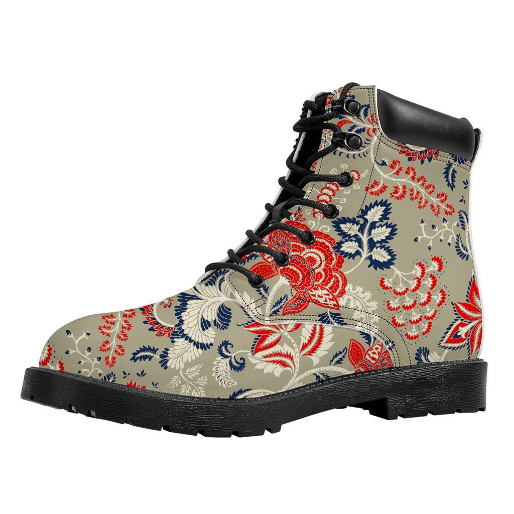 Beige Bohemian Floral Pattern Print Work Boots