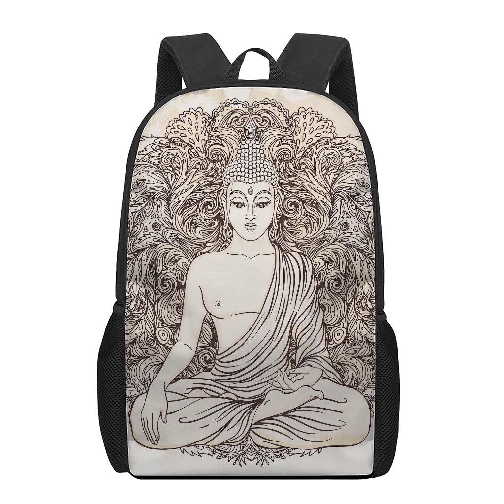 Beige Buddha Mandala Print 17 Inch Backpack