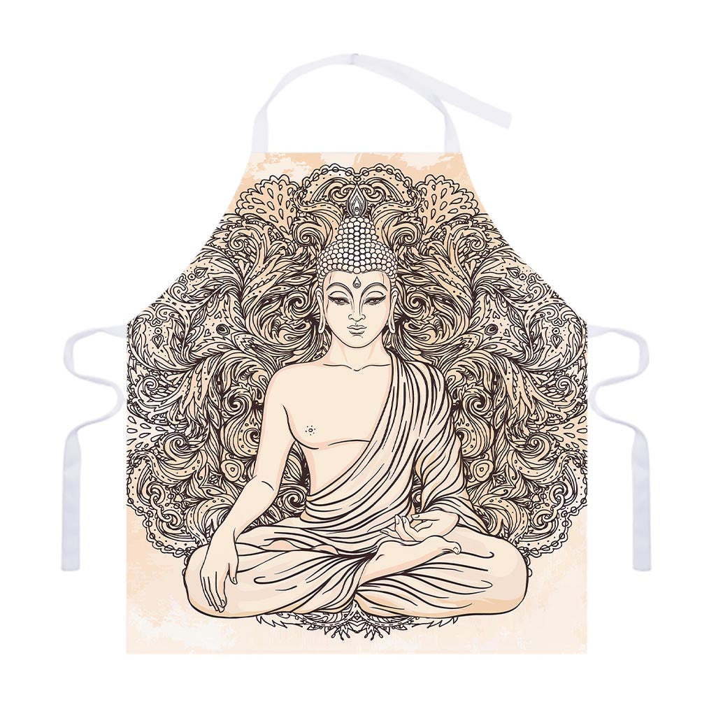 Beige Buddha Mandala Print Adjustable Apron