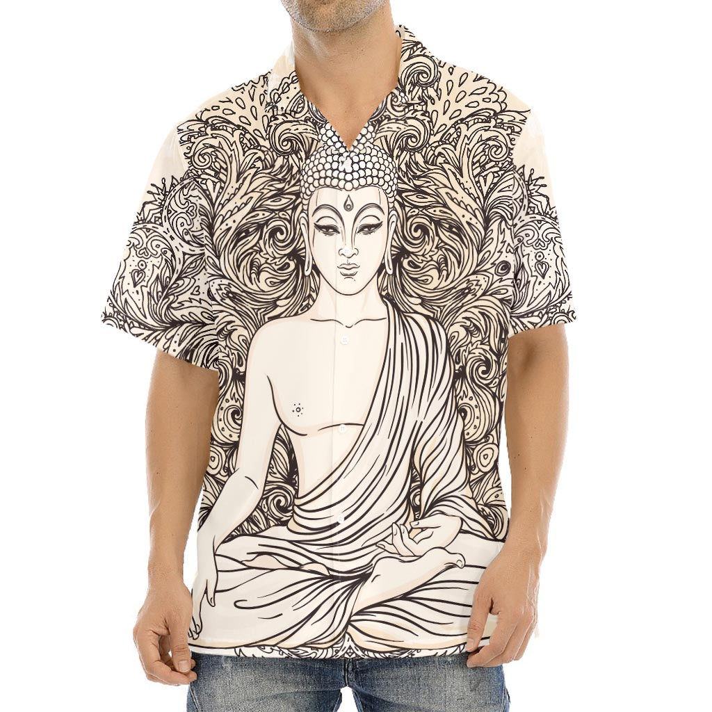 Beige Buddha Mandala Print Aloha Shirt