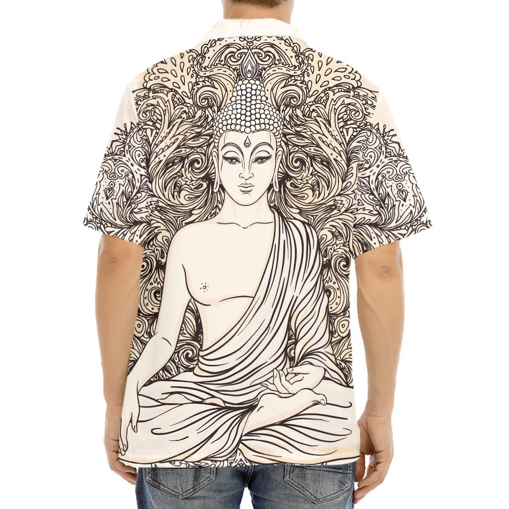 Beige Buddha Mandala Print Aloha Shirt