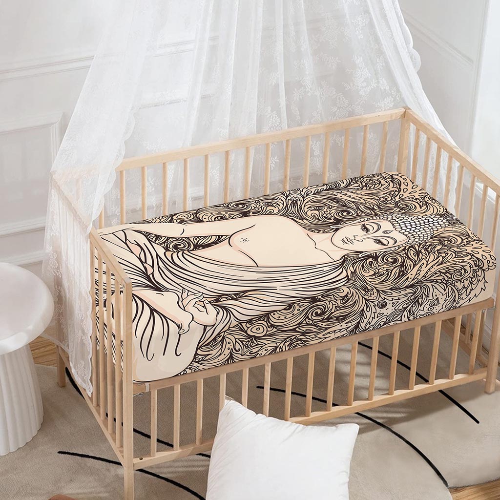 Beige Buddha Mandala Print Baby Crib Sheet