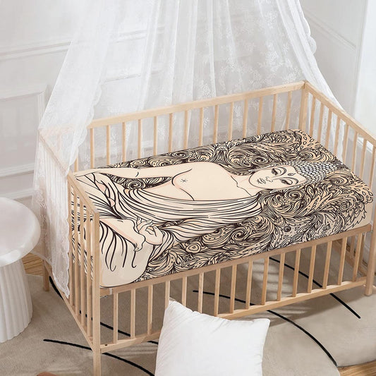 Beige Buddha Mandala Print Baby Crib Sheet