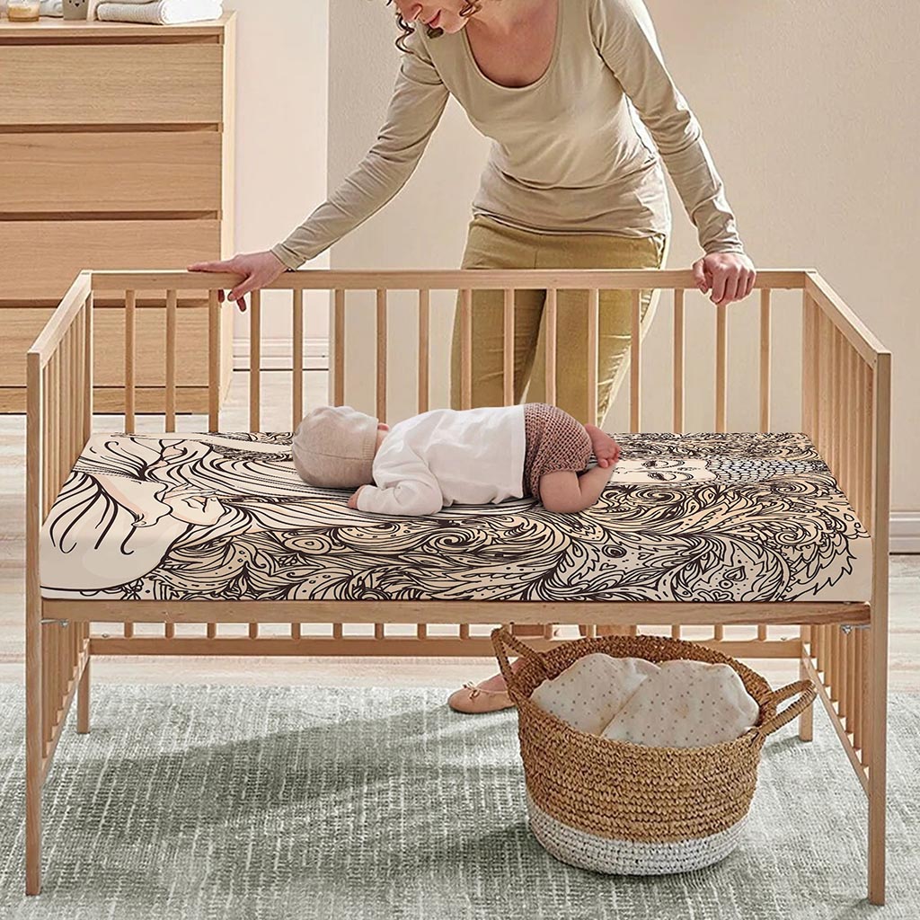 Beige Buddha Mandala Print Baby Crib Sheet