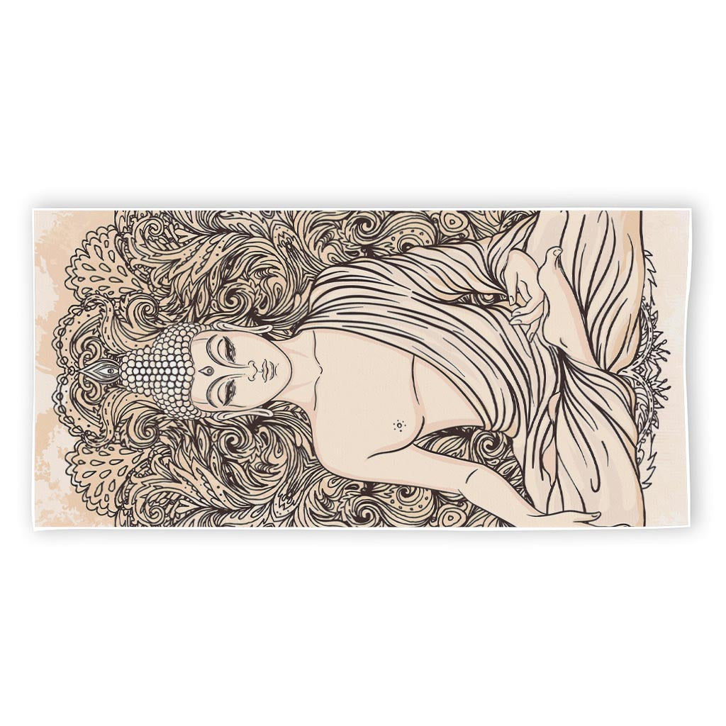 Beige Buddha Mandala Print Beach Towel