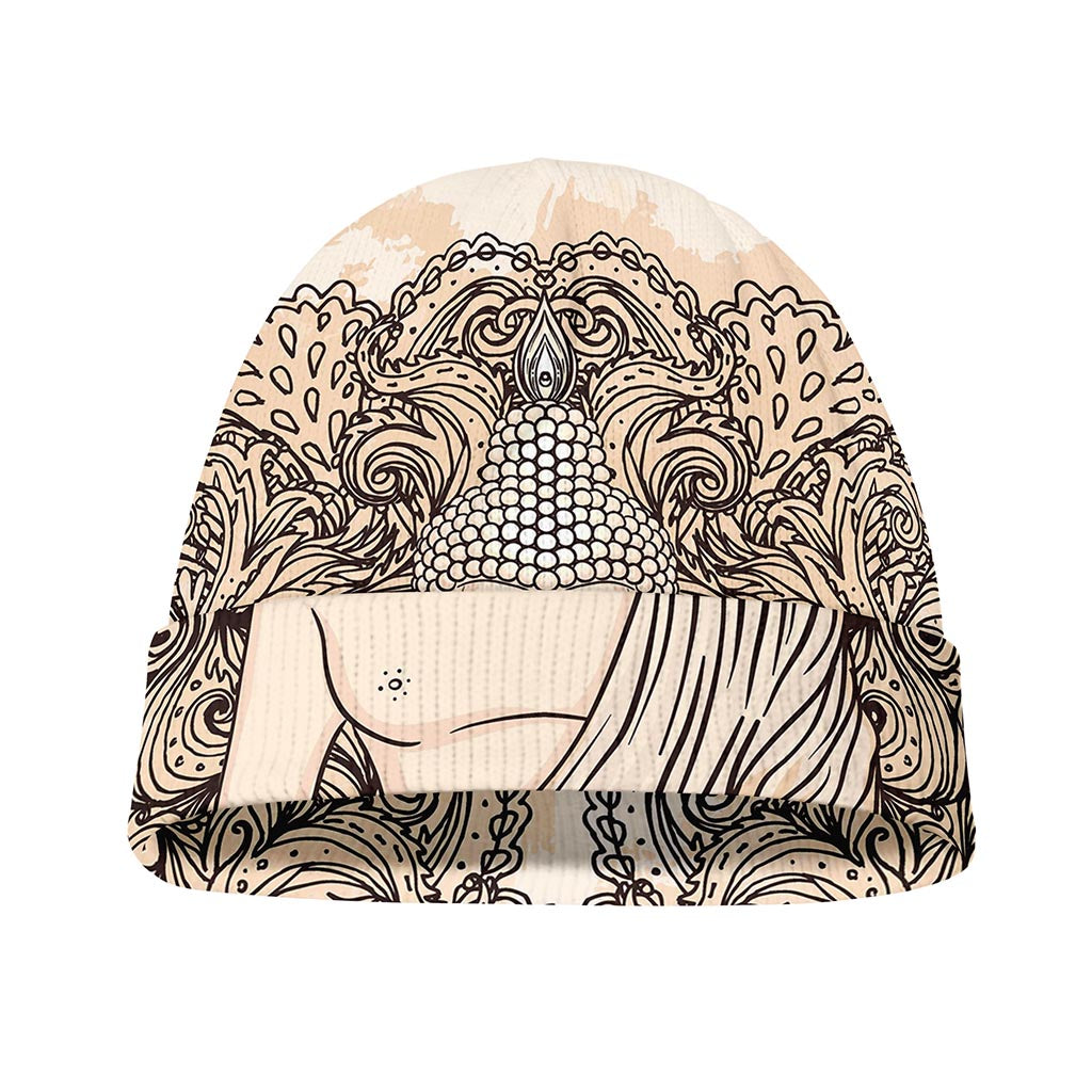 Beige Buddha Mandala Print Beanie