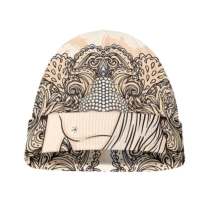 Beige Buddha Mandala Print Beanie