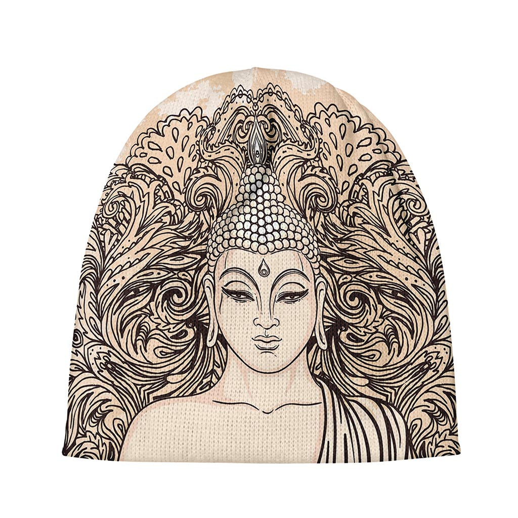 Beige Buddha Mandala Print Beanie